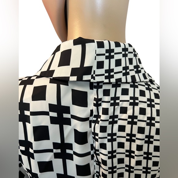 Steve Madden Size 4 Sula Black White Geometric Print Long Sleeve Midi (0447) - Picture 9 of 13